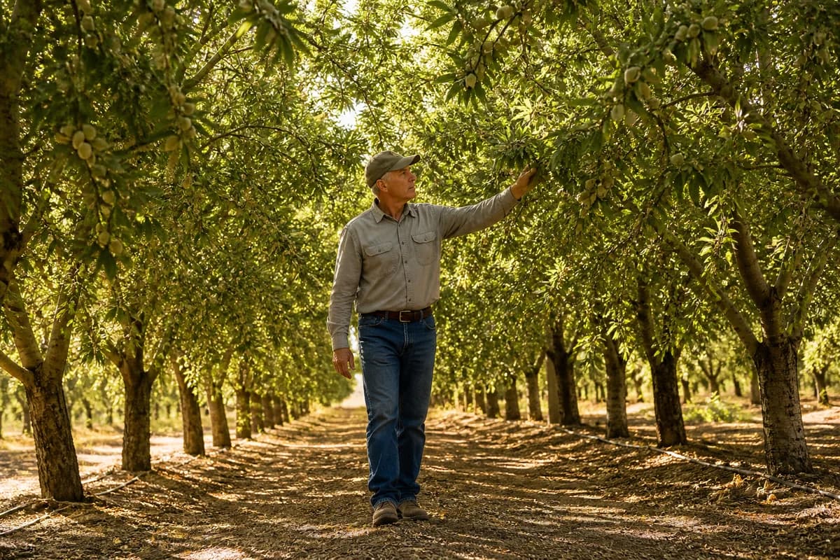 California almond farm — sustainable irrigation